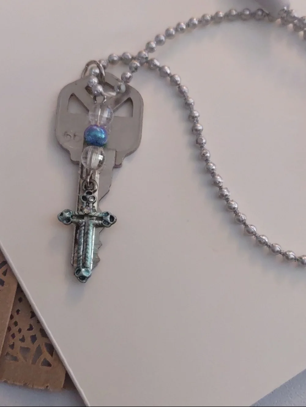Kid's Key Necklace with Beads & Cross Embellishments - Picture 8 of 13